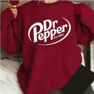 Dr Pepper Logo Print Polyester Knit Cozy Fleece Lined Oversized Top Sz XL
